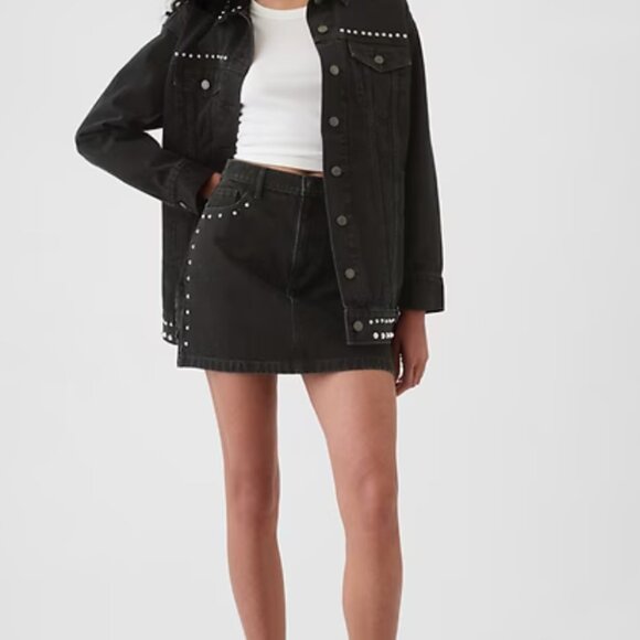 NWOT Studded Denim Mini Skirt - Picture 1 of 5